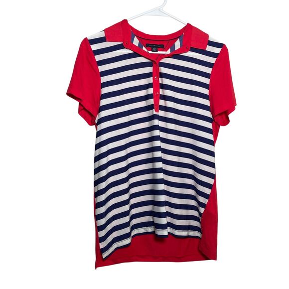 Tommy Hilfiger Blouse Women's Medium Striped Polo Collared Preppy Top Shirt - Picture 1 of 10